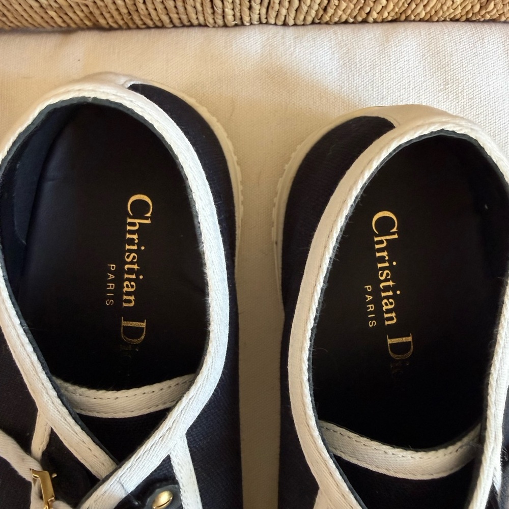 Dior Black and White Low-Top Canvas Sneakers with Gold Accents - Picture 9 of 9
